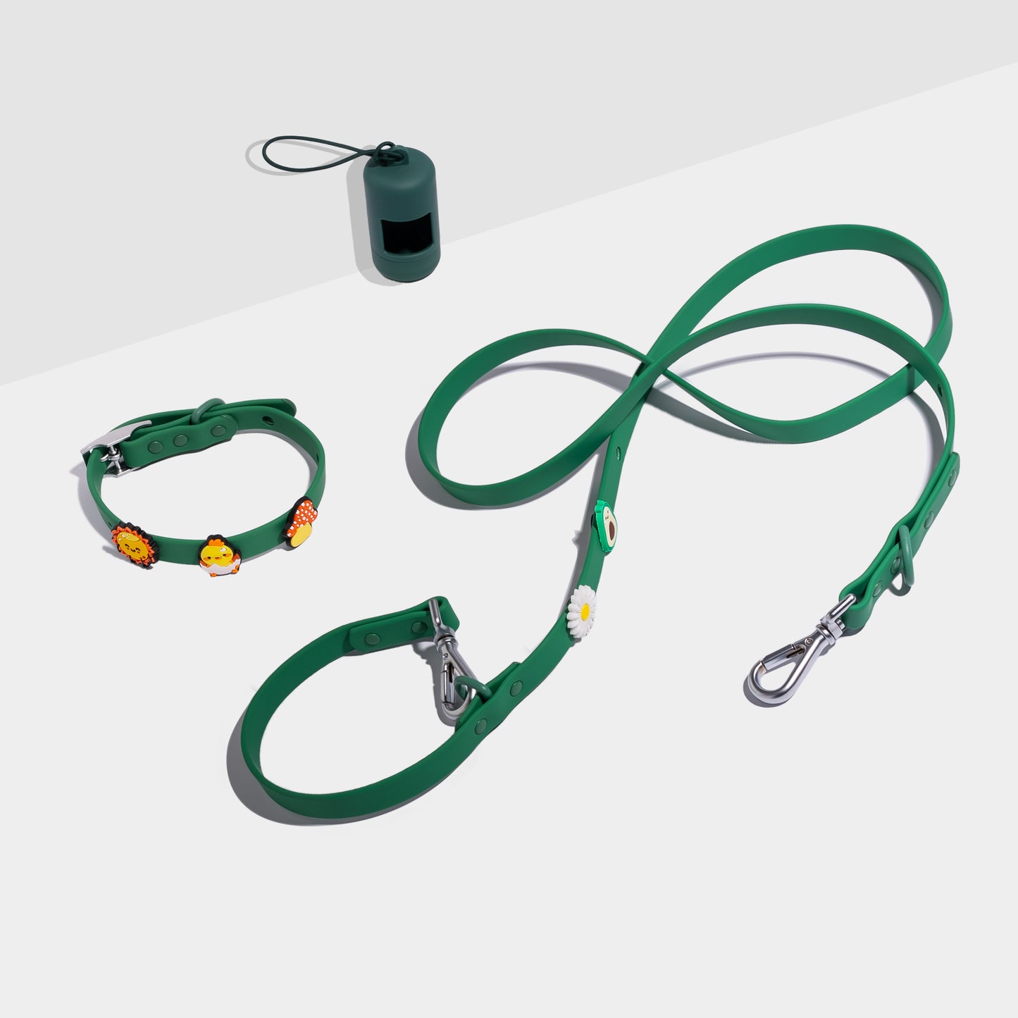 Bundle - Dog Collar, Lead, 5 Charms and Poop Bag Holder