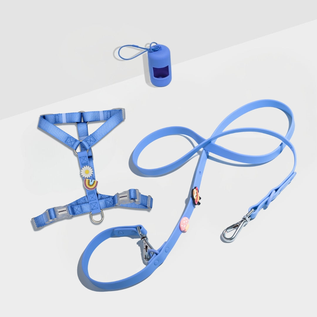 Bundle - Adjustable Dog Harness, Lead, 5 Charms and Poop Bag Holder