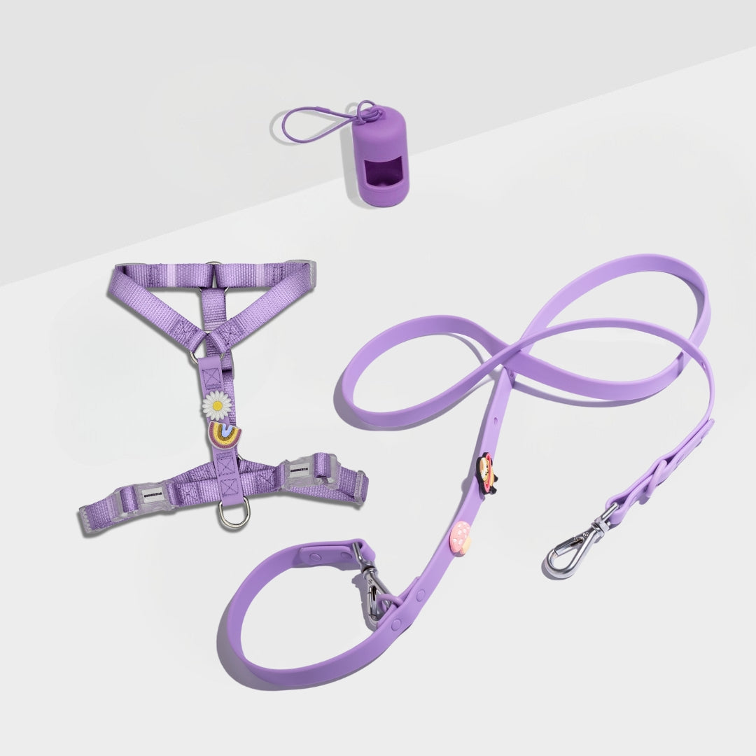 Bundle - Adjustable Dog Harness, Lead, 5 Charms and Poop Bag Holder